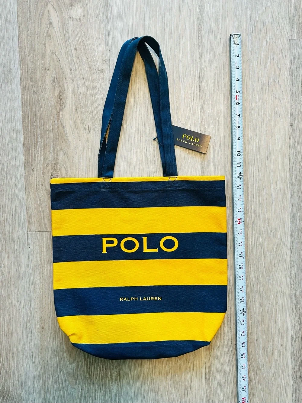 Polo by Ralph Lauren Bold Navy and Yellow Striped Canvas Tote NWT